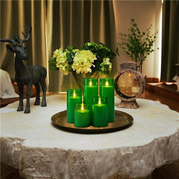 New Green Flickering Flameless Candles, Battery Operated Acrylic LED - Picture 6 of 7